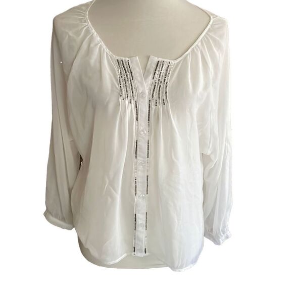 Willi Smith Sheer Sequined Blouse M - Picture 1 of 7